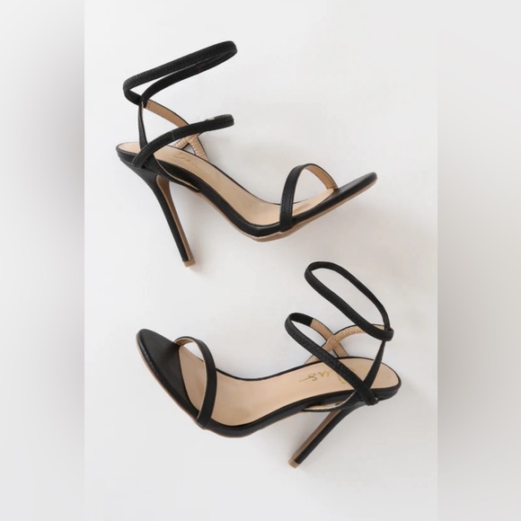 Adelle Black Ankle Strap Heels - Picture 2 of 4
